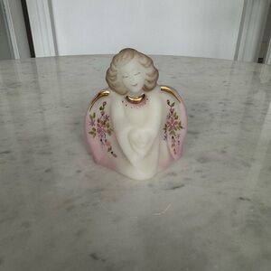 Fenton Glass Angel Figurine with Pink Hand painted Floral Wings